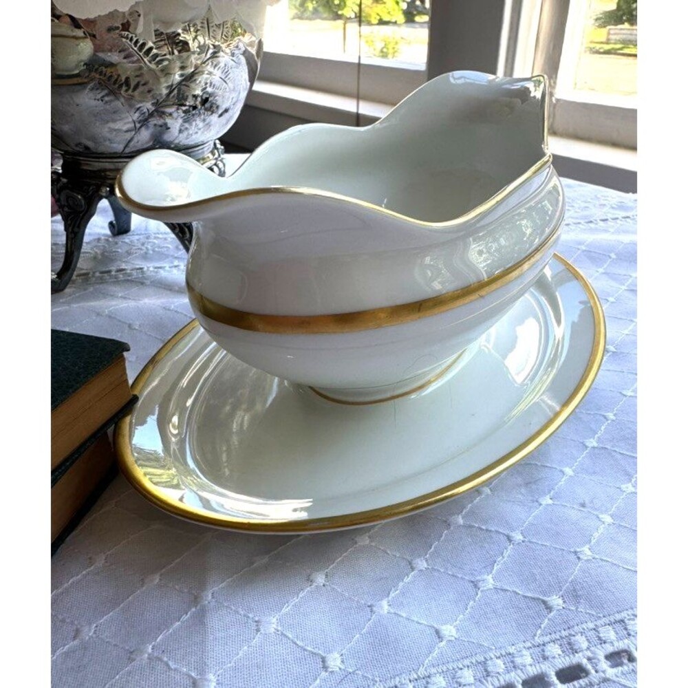 EAMAG Schönwald Bavaria the Empire Porcelain Gravy Boat Underplate Gold Gilt - Picture 14 of 16
